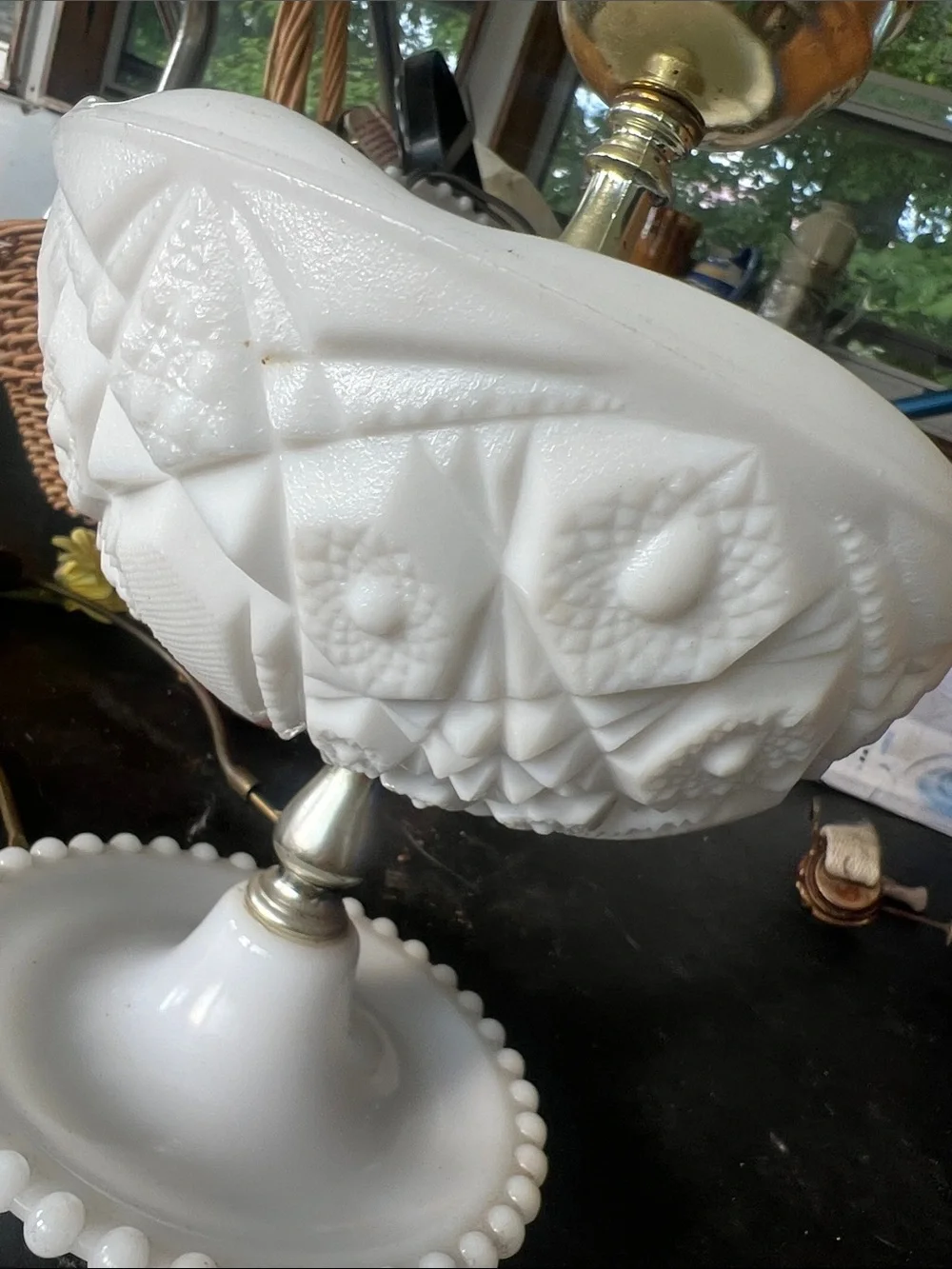 Retro White Milk Glass Pedestal Lamp and Bowl Accent